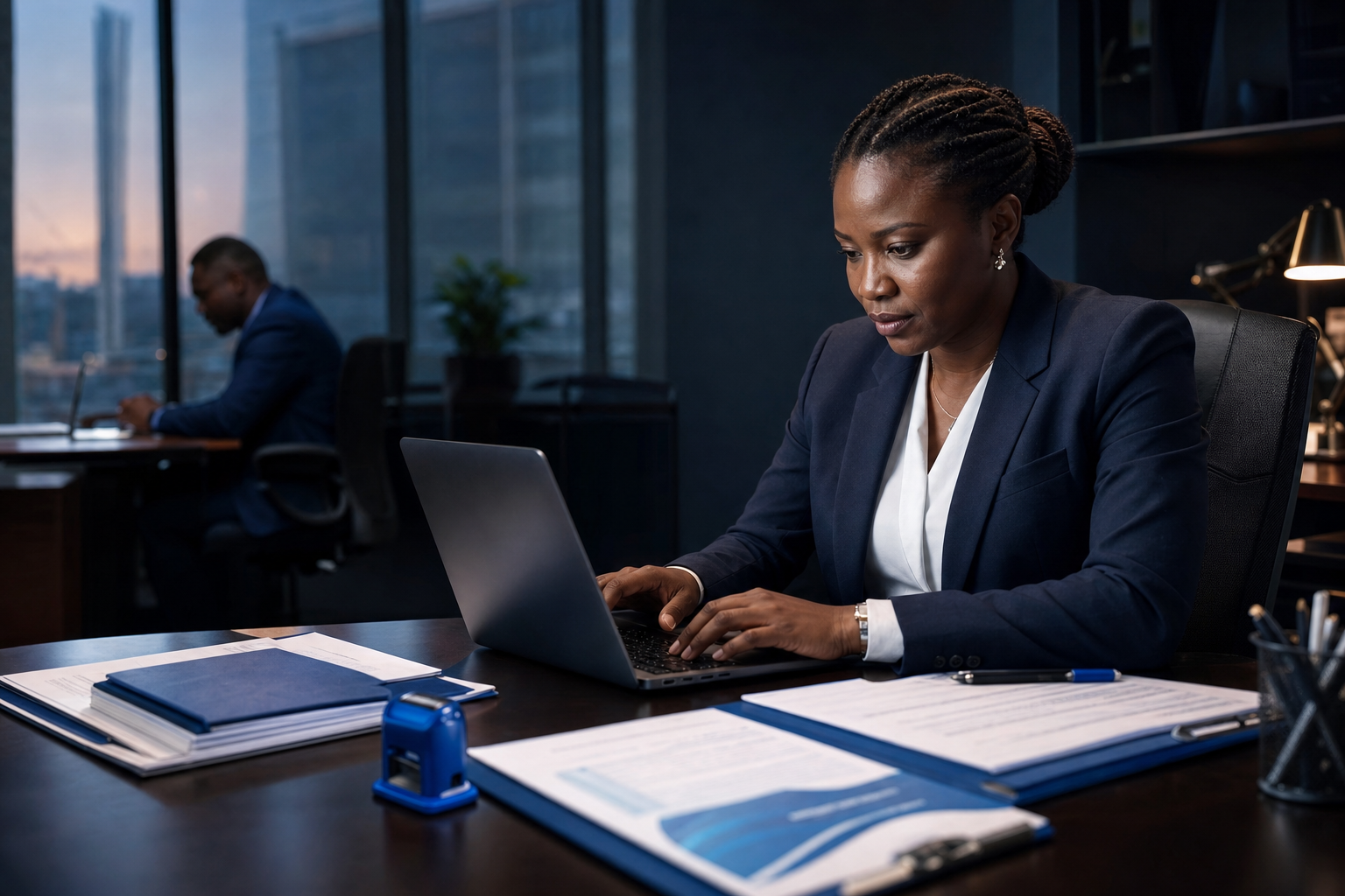 A compliance lead reviewing training evidence and audit records