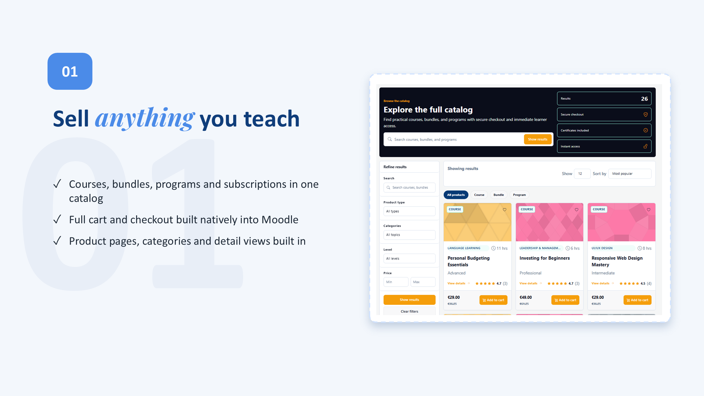 Sell courses, bundles, programs and subscriptions