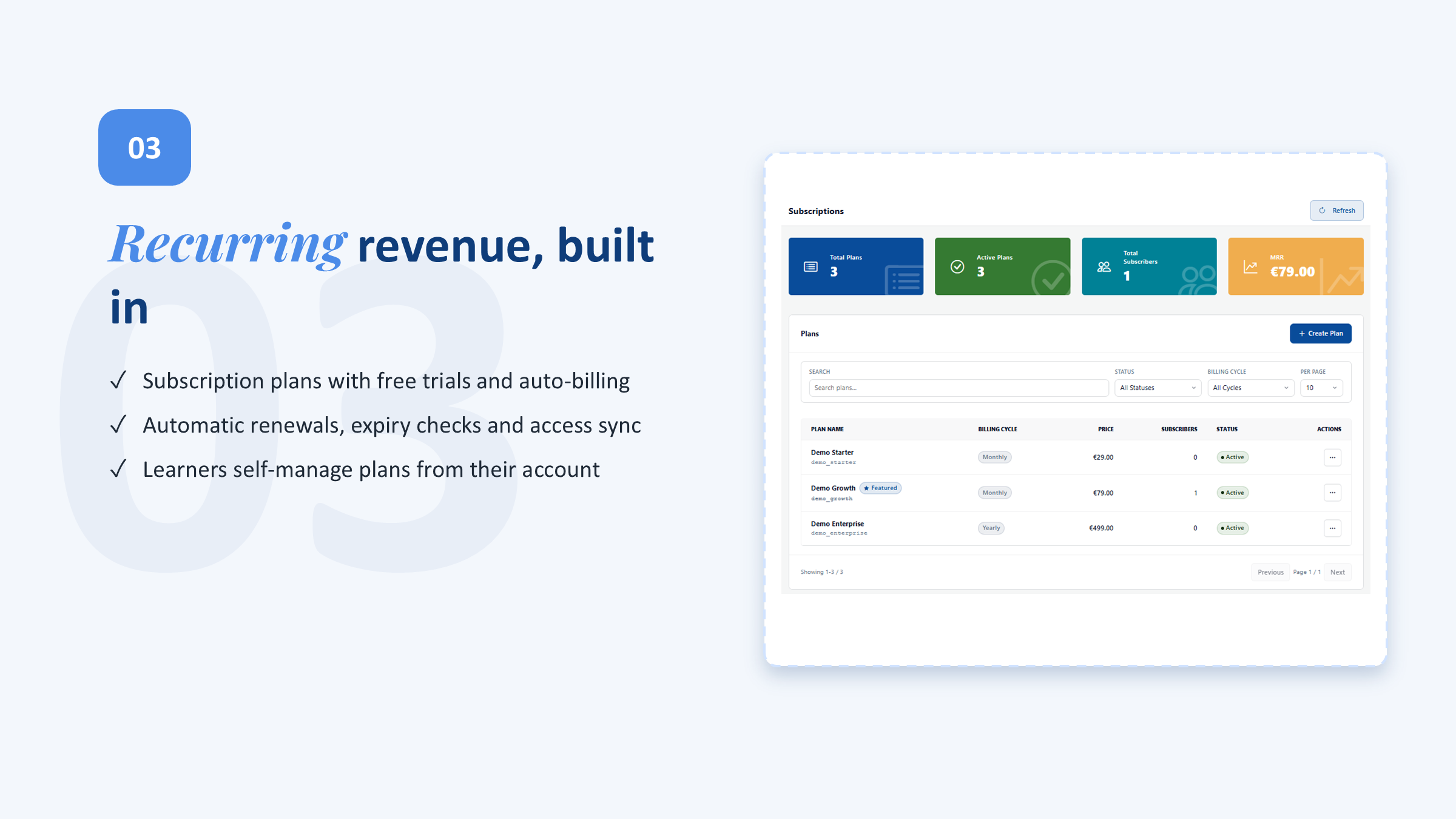 Recurring subscriptions built into Moodle