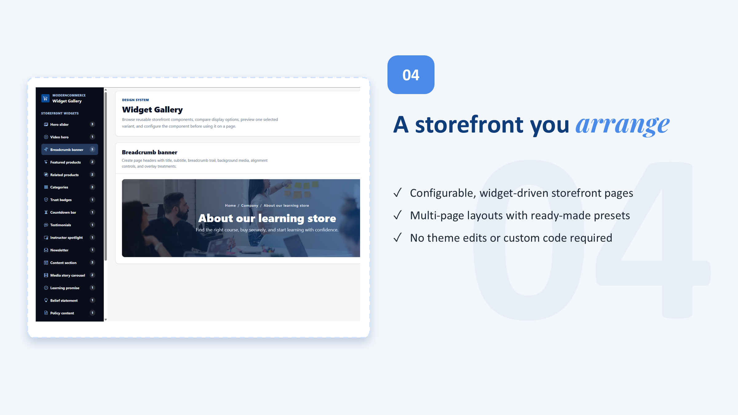 Configurable widget-driven storefront