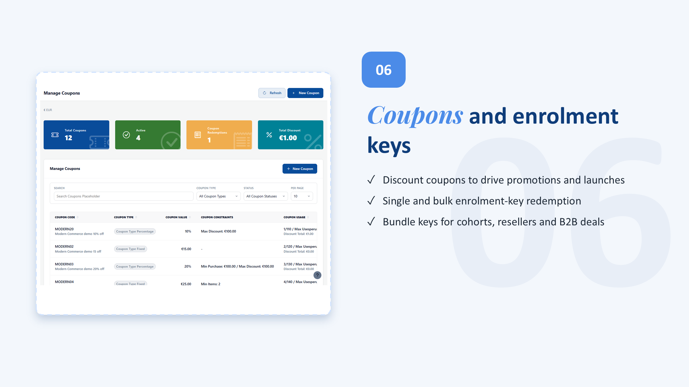 Coupons and enrolment keys