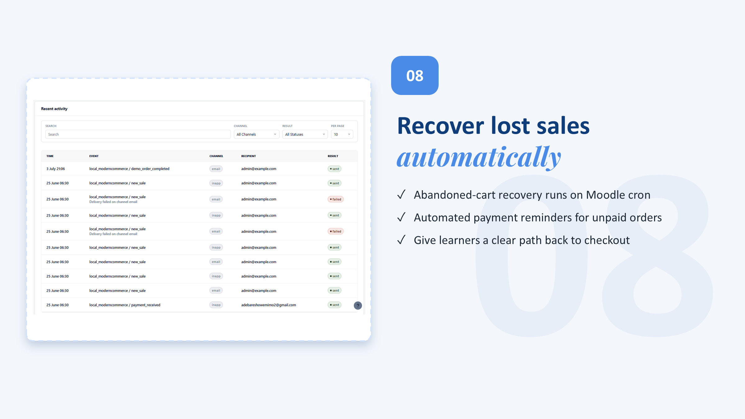 Abandoned-cart recovery and payment reminders