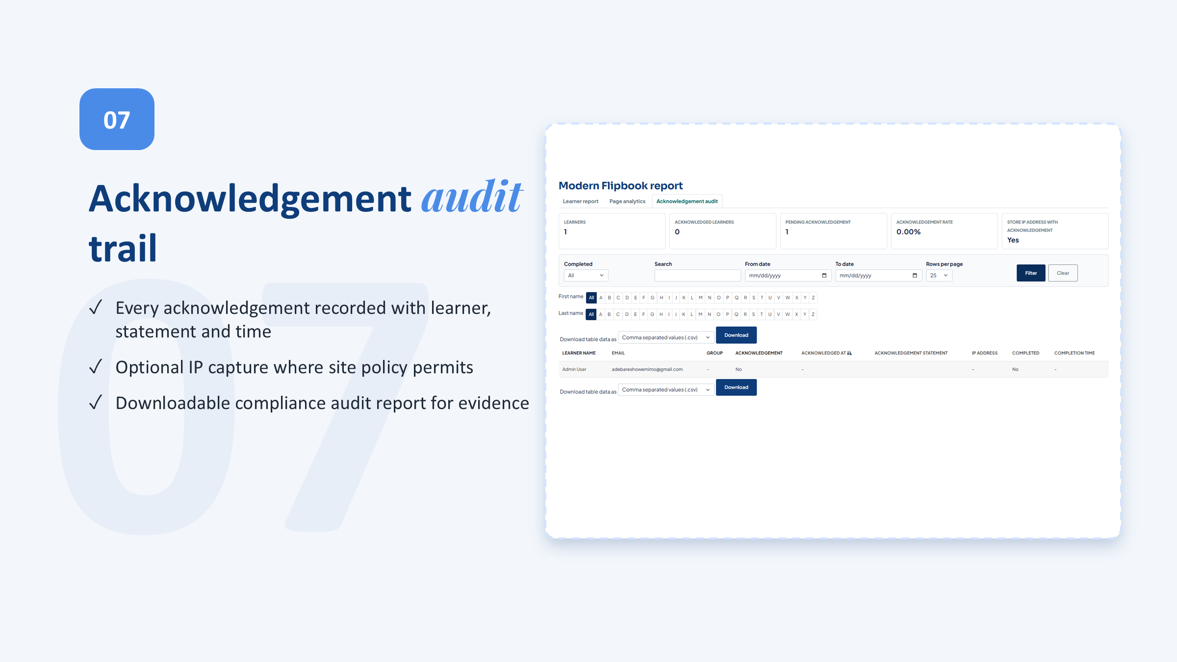 Acknowledgement audit trail
